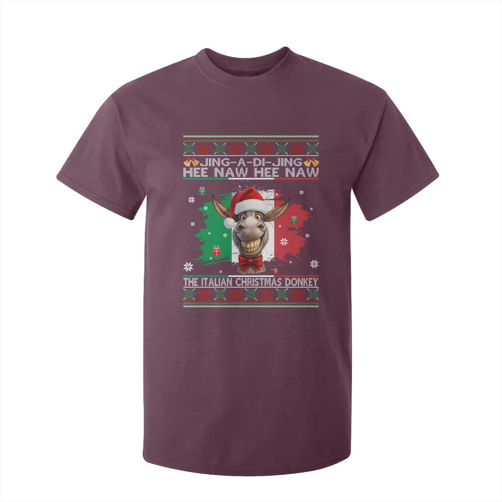 Funny Italian Christmas Donkey T Shirt For Kid Funny Domick The Donkey Holiday Italy Flag TS11 Maroon Print Your Wear