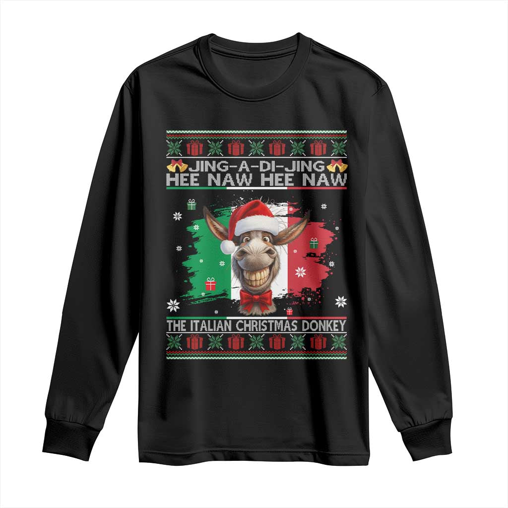 Funny Italian Christmas Donkey Long Sleeve Shirt Funny Domick The Donkey Holiday Italy Flag TS11 Black Print Your Wear