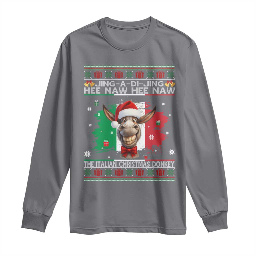 Funny Italian Christmas Donkey Long Sleeve Shirt Funny Domick The Donkey Holiday Italy Flag TS11 Charcoal Print Your Wear