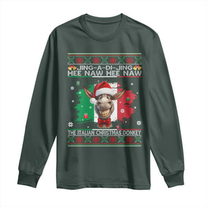 Funny Italian Christmas Donkey Long Sleeve Shirt Funny Domick The Donkey Holiday Italy Flag TS11 Dark Forest Green Print Your Wear