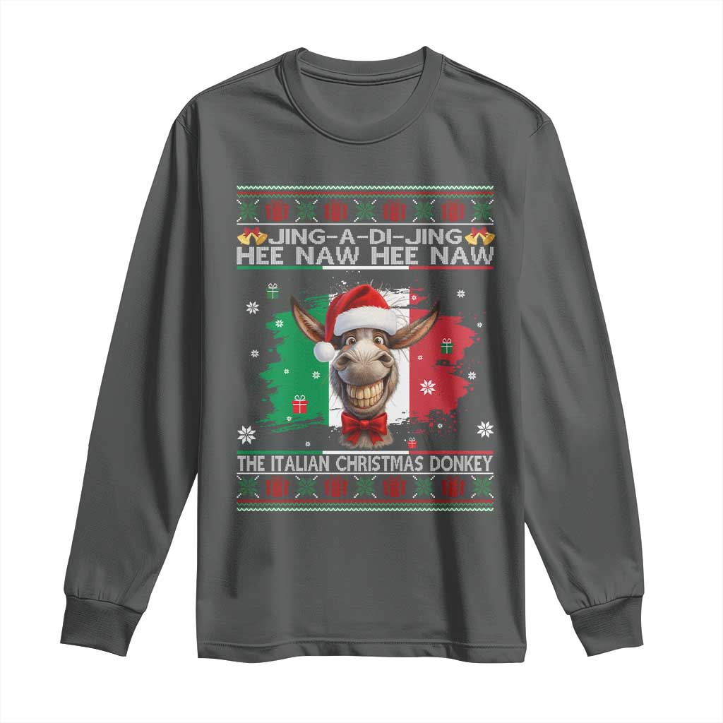 Funny Italian Christmas Donkey Long Sleeve Shirt Funny Domick The Donkey Holiday Italy Flag TS11 Dark Heather Print Your Wear