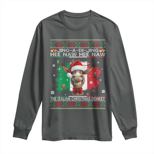 Funny Italian Christmas Donkey Long Sleeve Shirt Funny Domick The Donkey Holiday Italy Flag TS11 Dark Heather Print Your Wear