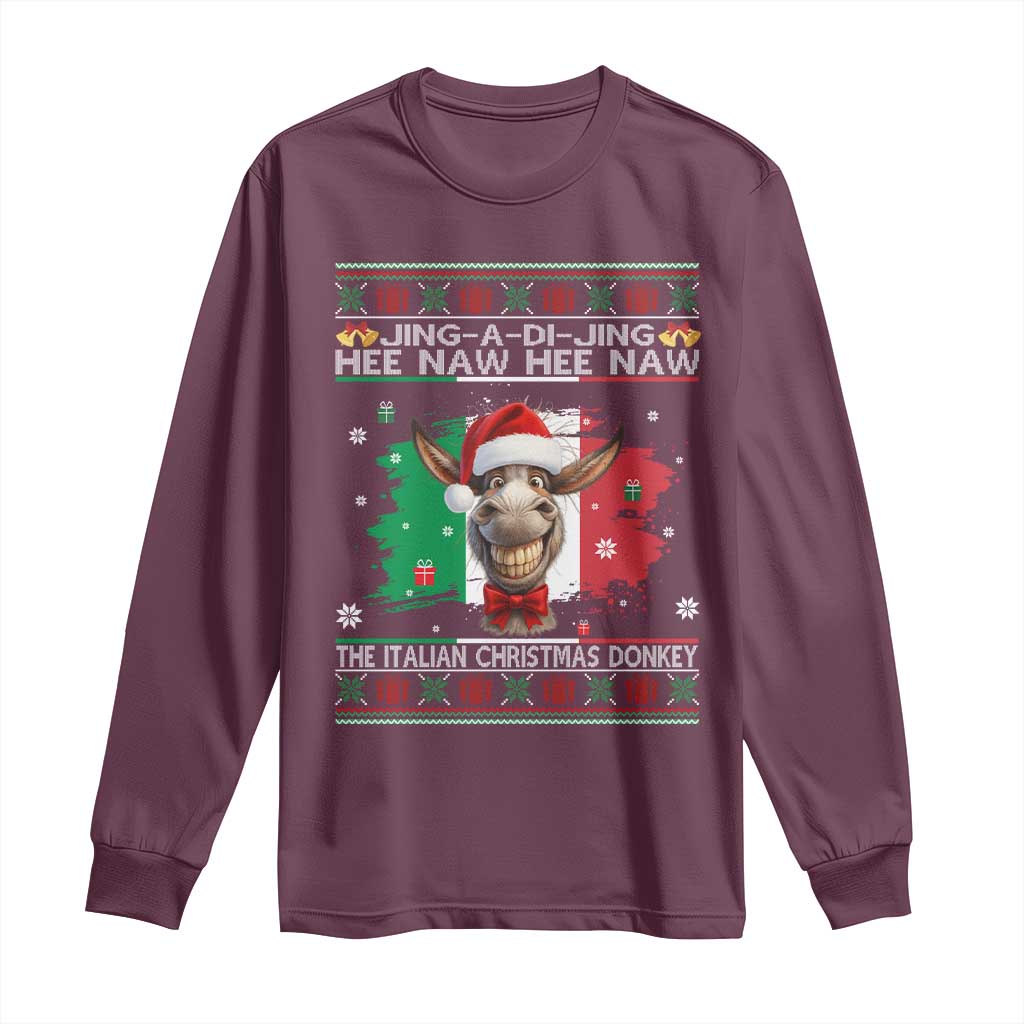 Funny Italian Christmas Donkey Long Sleeve Shirt Funny Domick The Donkey Holiday Italy Flag TS11 Maroon Print Your Wear