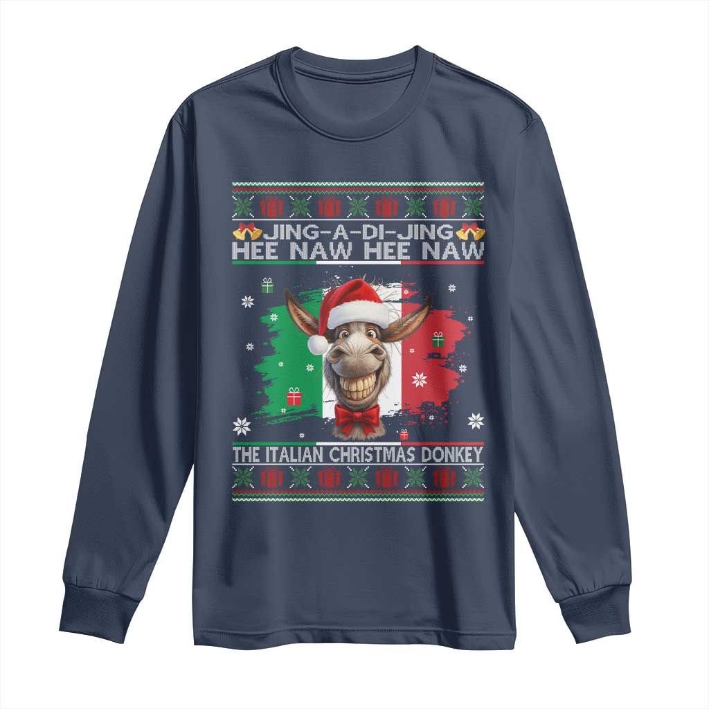 Funny Italian Christmas Donkey Long Sleeve Shirt Funny Domick The Donkey Holiday Italy Flag TS11 Navy Print Your Wear