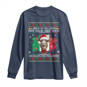 Funny Italian Christmas Donkey Long Sleeve Shirt Funny Domick The Donkey Holiday Italy Flag TS11 Navy Print Your Wear