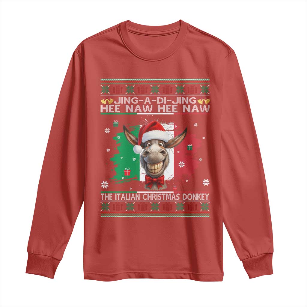 Funny Italian Christmas Donkey Long Sleeve Shirt Funny Domick The Donkey Holiday Italy Flag TS11 Red Print Your Wear