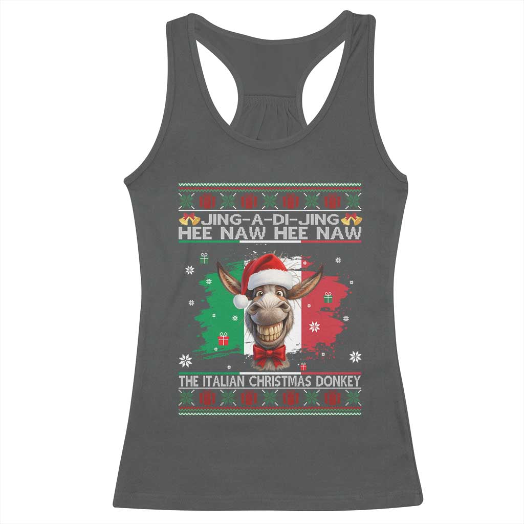 Funny Italian Christmas Donkey Racerback Tank Top Funny Domick The Donkey Holiday Italy Flag TS11 Dark Heather Print Your Wear