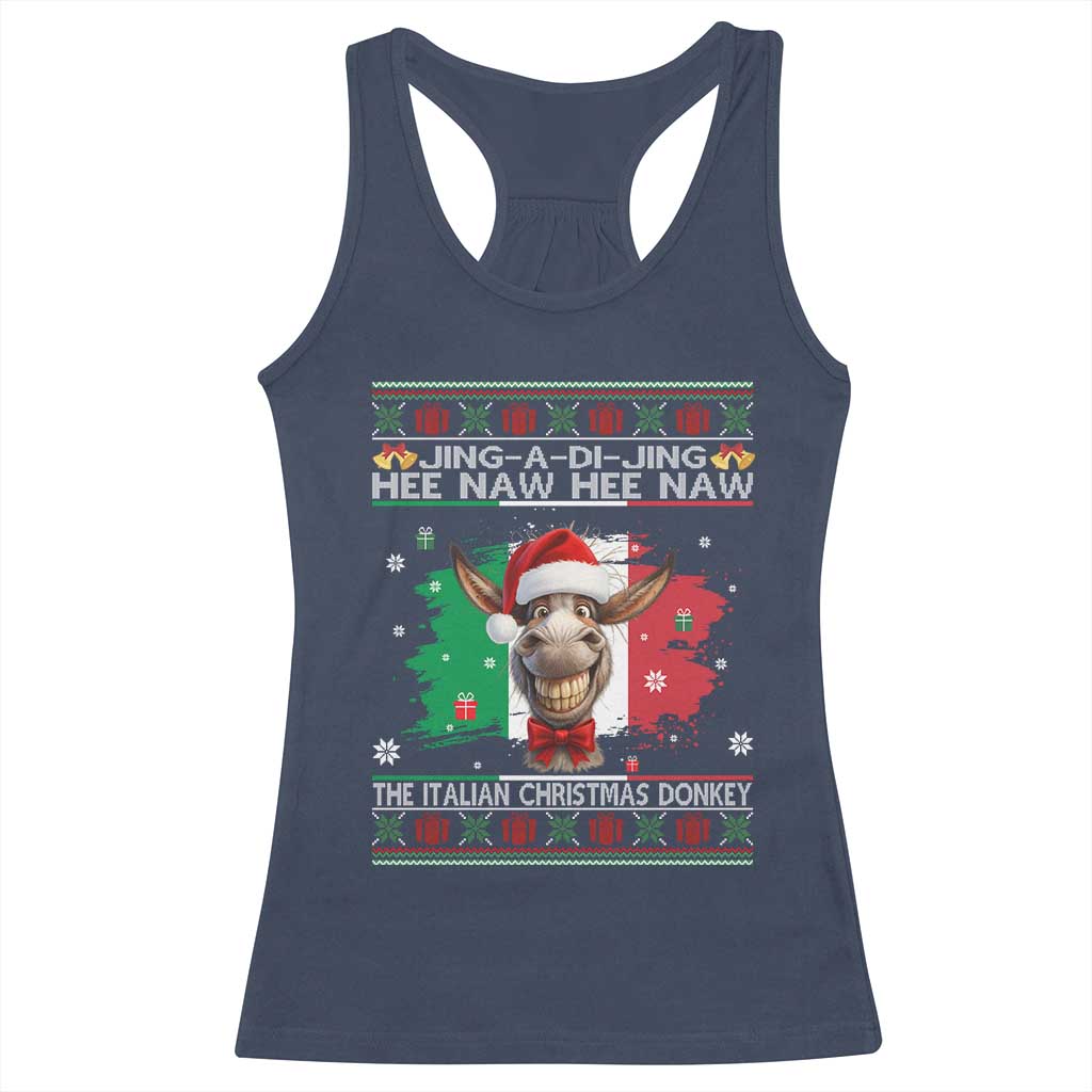 Funny Italian Christmas Donkey Racerback Tank Top Funny Domick The Donkey Holiday Italy Flag TS11 Navy Print Your Wear