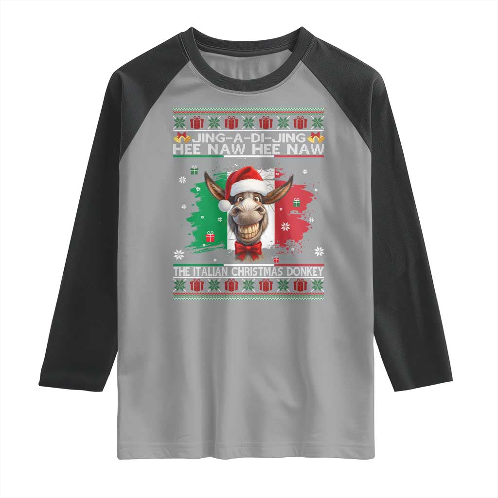 Funny Italian Christmas Donkey Raglan Shirt Funny Domick The Donkey Holiday Italy Flag TS11 Sport Gray Black Print Your Wear