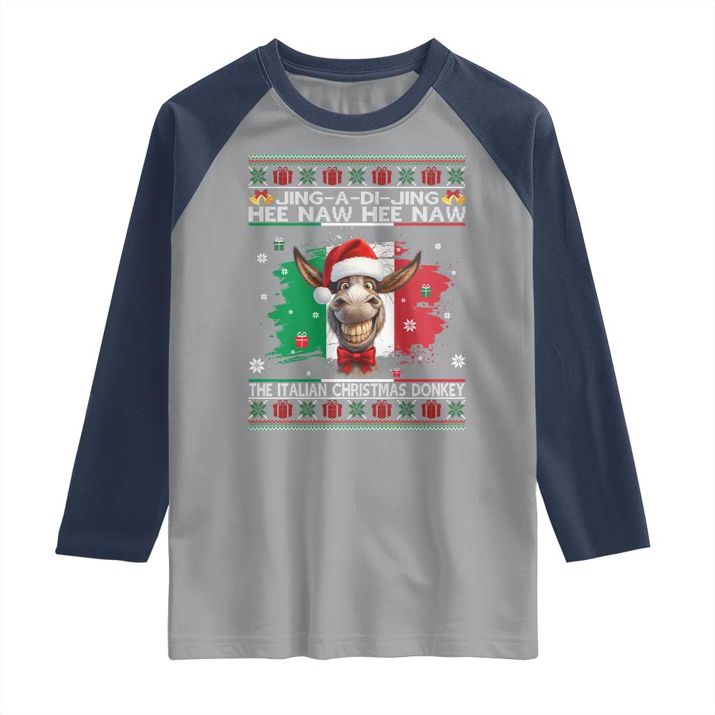 Funny Italian Christmas Donkey Raglan Shirt Funny Domick The Donkey Holiday Italy Flag TS11 Sport Gray Navy Print Your Wear