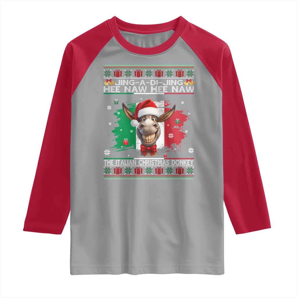 Funny Italian Christmas Donkey Raglan Shirt Funny Domick The Donkey Holiday Italy Flag TS11 Sport Gray Red Print Your Wear