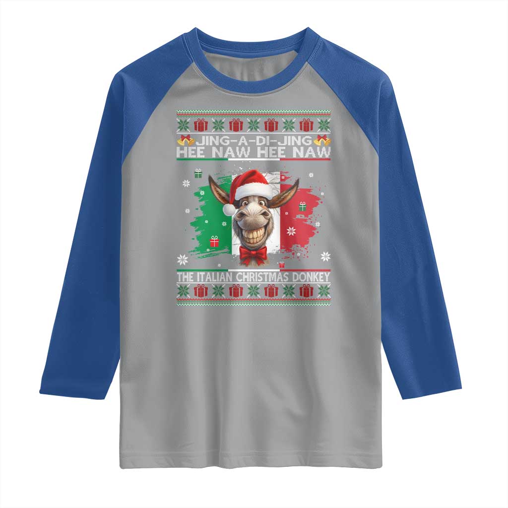 Funny Italian Christmas Donkey Raglan Shirt Funny Domick The Donkey Holiday Italy Flag TS11 Sport Gray Royal Print Your Wear