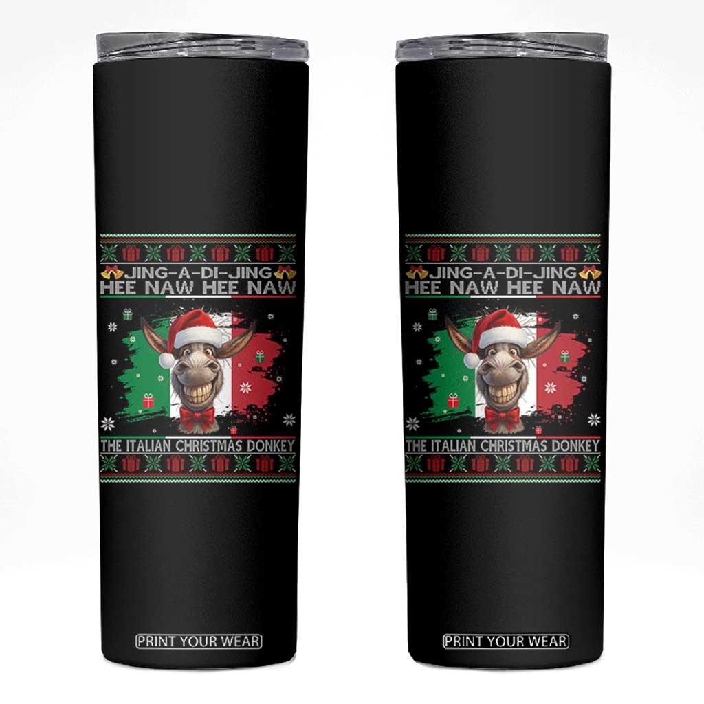 Funny Italian Christmas Donkey Skinny Tumbler Funny Domick The Donkey Holiday Italy Flag TS11 Black Print Your Wear