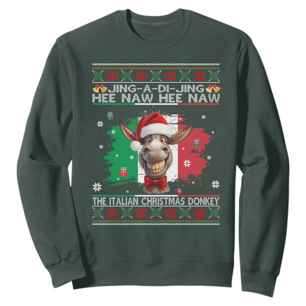 Funny Italian Christmas Donkey Sweatshirt Funny Domick The Donkey Holiday Italy Flag TS11 Dark Forest Green Print Your Wear