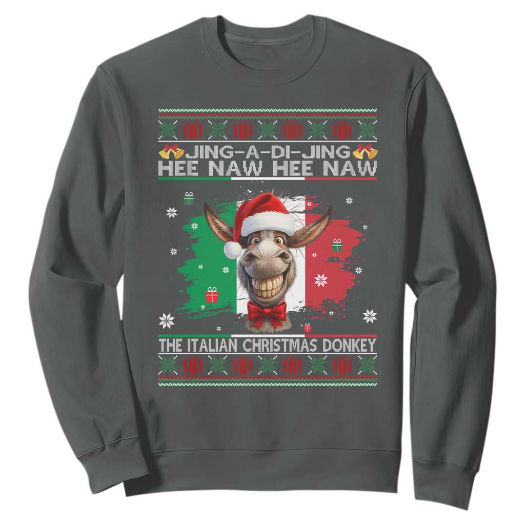 Funny Italian Christmas Donkey Sweatshirt Funny Domick The Donkey Holiday Italy Flag TS11 Dark Heather Print Your Wear