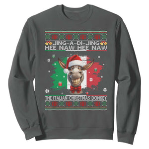 Funny Italian Christmas Donkey Sweatshirt Funny Domick The Donkey Holiday Italy Flag TS11 Dark Heather Print Your Wear