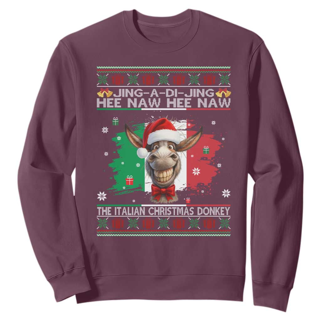 Funny Italian Christmas Donkey Sweatshirt Funny Domick The Donkey Holiday Italy Flag TS11 Maroon Print Your Wear