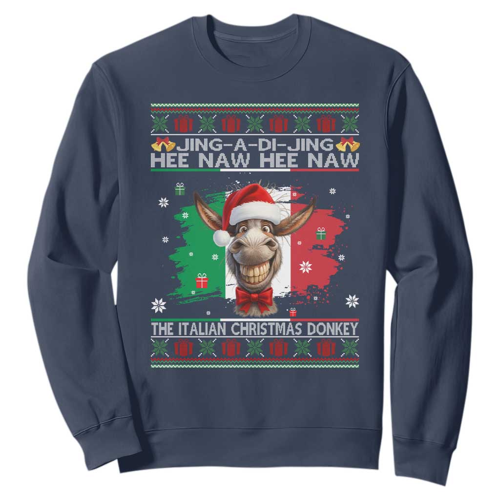 Funny Italian Christmas Donkey Sweatshirt Funny Domick The Donkey Holiday Italy Flag TS11 Navy Print Your Wear