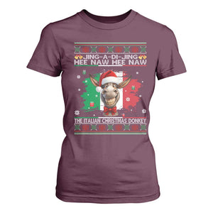 Funny Italian Christmas Donkey T Shirt For Women Funny Domick The Donkey Holiday Italy Flag TS11 Maroon Print Your Wear