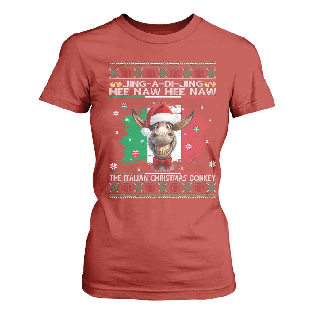 Funny Italian Christmas Donkey T Shirt For Women Funny Domick The Donkey Holiday Italy Flag TS11 Red Print Your Wear