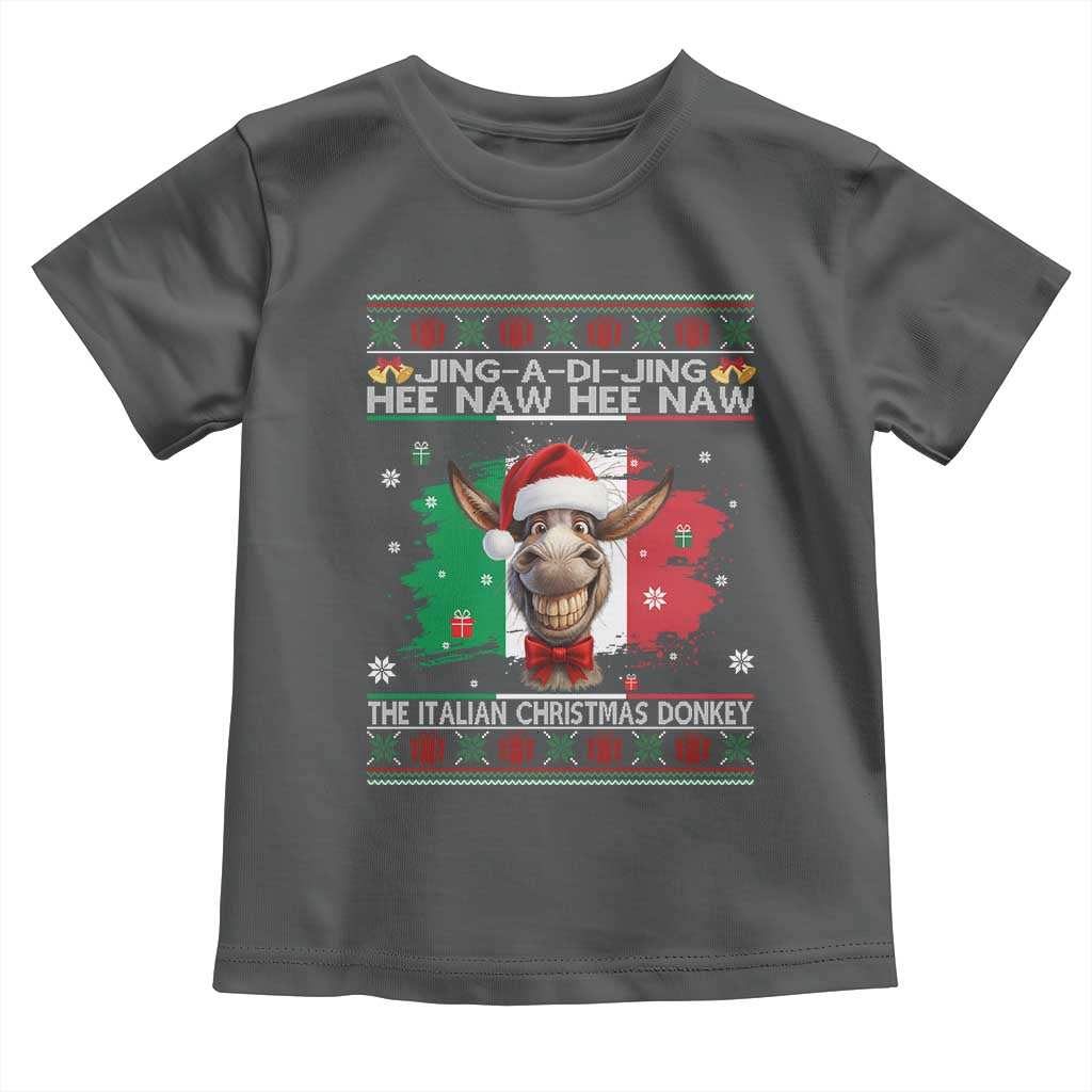 Funny Italian Christmas Donkey Toddler T Shirt Funny Domick The Donkey Holiday Italy Flag TS11 Dark Heather Print Your Wear