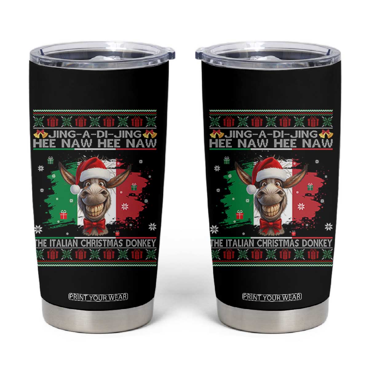 Funny Italian Christmas Donkey Tumbler Cup Funny Domick The Donkey Holiday Italy Flag TS11 Black Print Your Wear