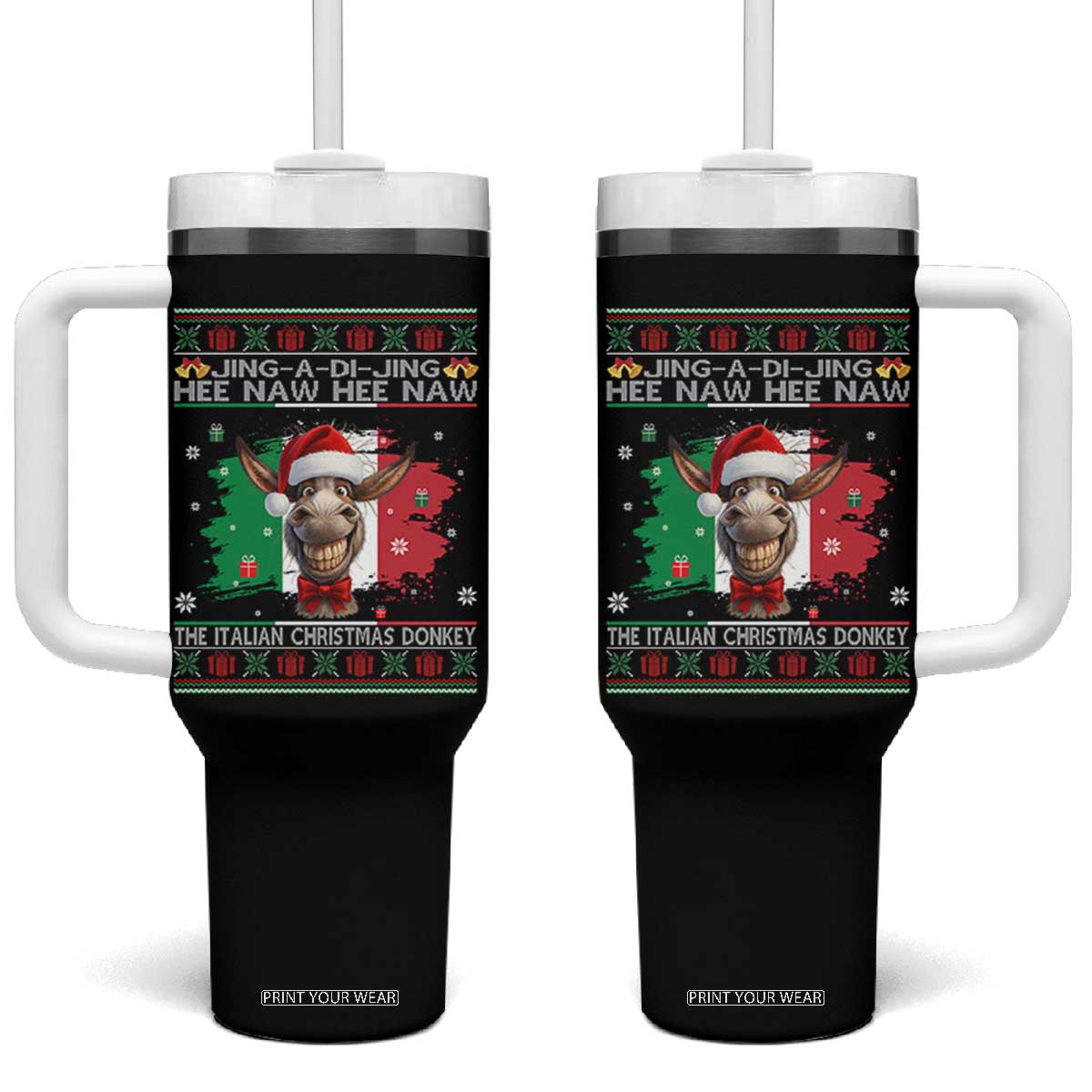 Funny Italian Christmas Donkey Tumbler With Handle Funny Domick The Donkey Holiday Italy Flag TS11 One Size: 40 oz Black Print Your Wear