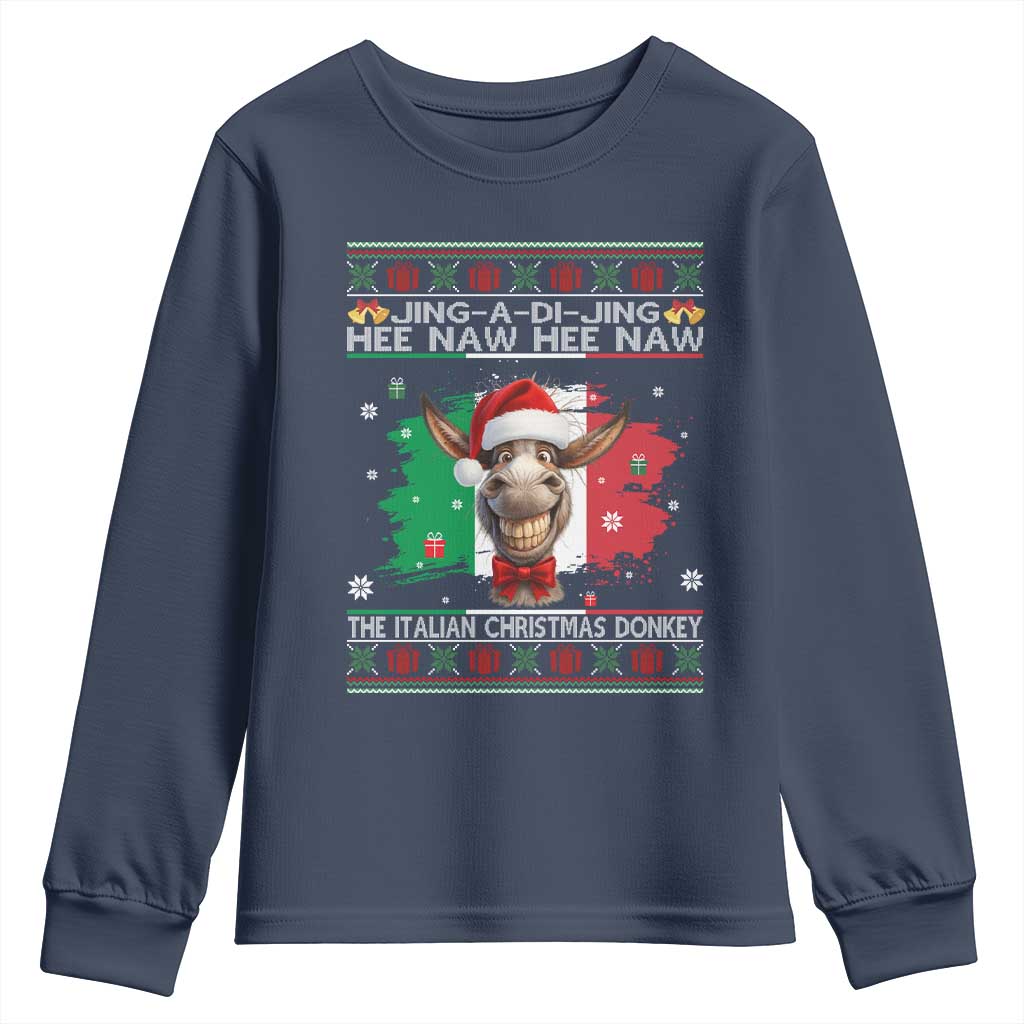 Funny Italian Christmas Donkey Youth Sweatshirt Funny Domick The Donkey Holiday Italy Flag TS11 Navy Print Your Wear