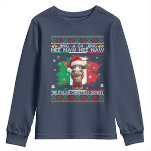Funny Italian Christmas Donkey Youth Sweatshirt Funny Domick The Donkey Holiday Italy Flag TS11 Navy Print Your Wear