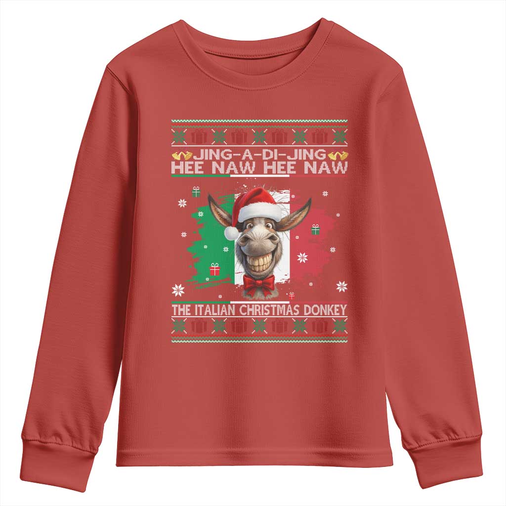 Funny Italian Christmas Donkey Youth Sweatshirt Funny Domick The Donkey Holiday Italy Flag TS11 Red Print Your Wear