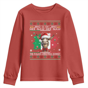 Funny Italian Christmas Donkey Youth Sweatshirt Funny Domick The Donkey Holiday Italy Flag TS11 Red Print Your Wear