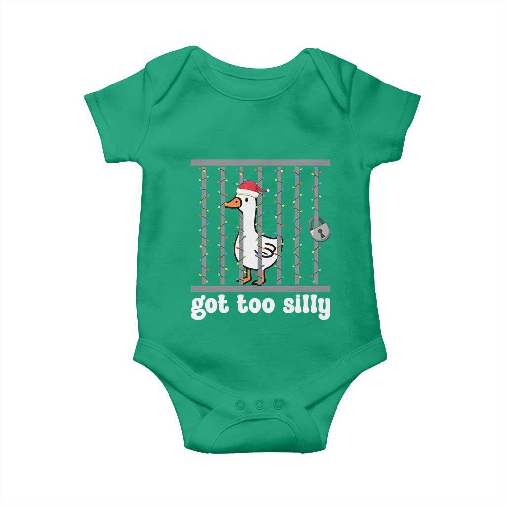 Funny Got Too Silly Christmas Baby Onesie Santa Goose Pun Humor Animal Lovers TS11 Irish Green Print Your Wear