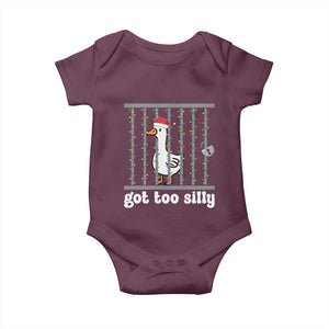 Funny Got Too Silly Christmas Baby Onesie Santa Goose Pun Humor Animal Lovers TS11 Maroon Print Your Wear