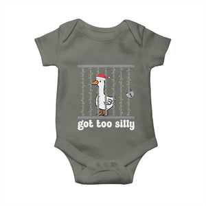 Funny Got Too Silly Christmas Baby Onesie Santa Goose Pun Humor Animal Lovers TS11 Military Green Print Your Wear