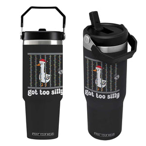 Funny Got Too Silly Christmas Flip Straw Tumbler Santa Goose Pun Humor Animal Lovers TS11 One Size: 30 oz Black Print Your Wear