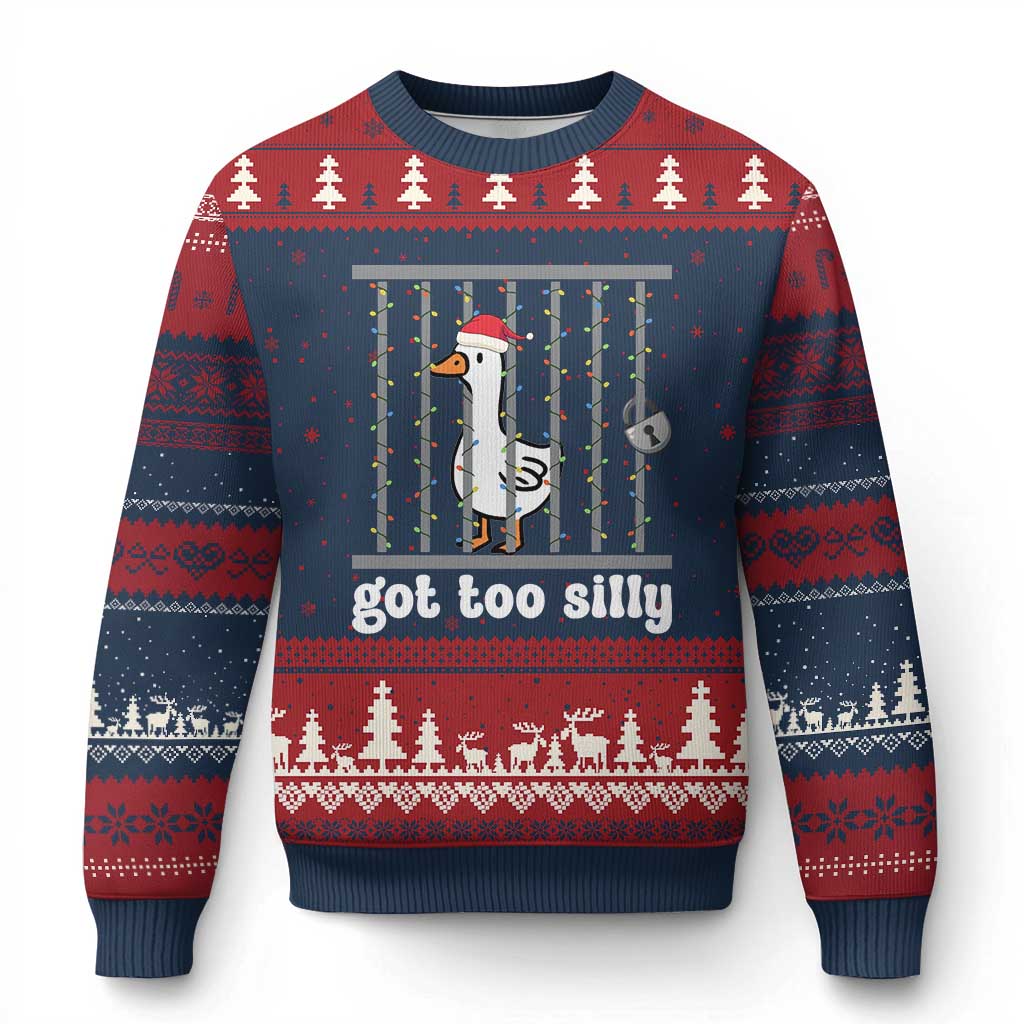 Funny Got Too Silly Xmas Ugly Christmas Sweater Santa Goose Pun Humor Animal Lovers TS11 Navy Red Print Your Wear