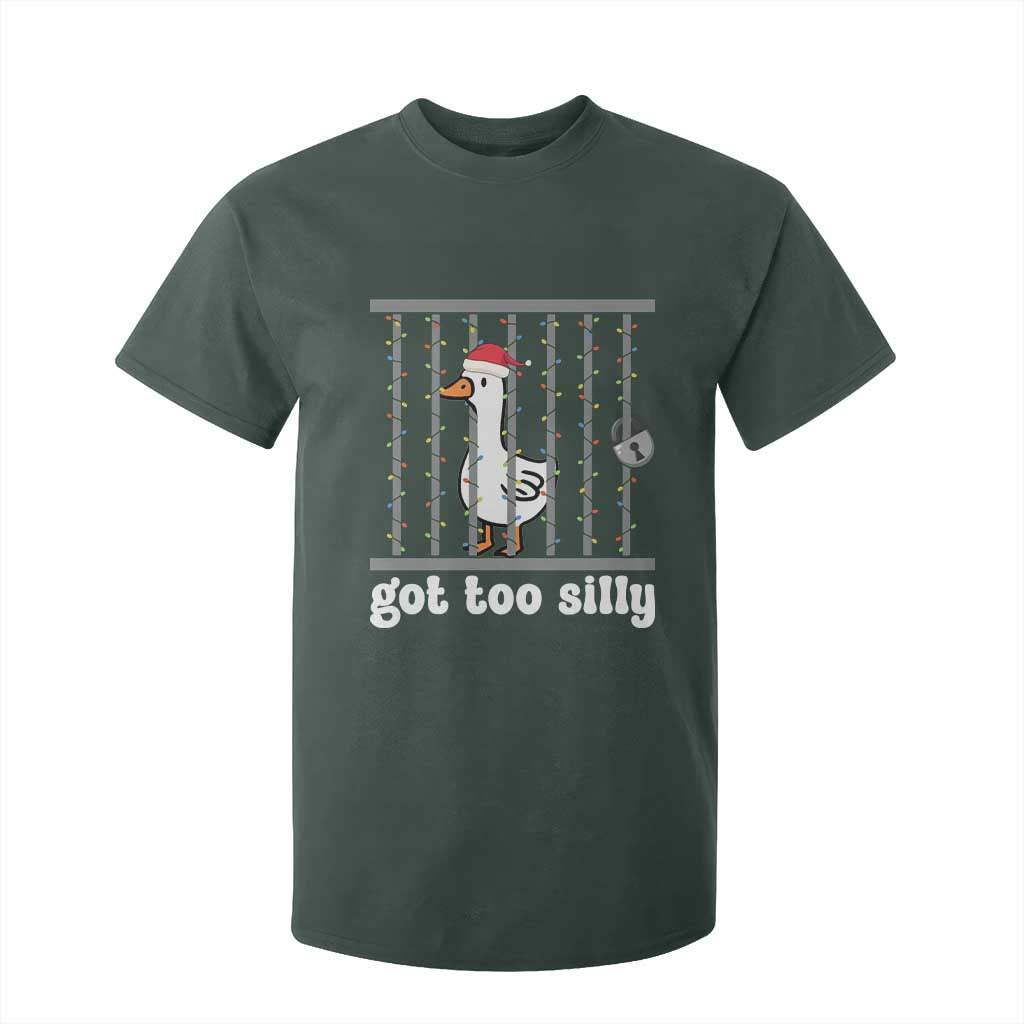 Funny Got Too Silly Christmas T Shirt For Kid Santa Goose Pun Humor Animal Lovers TS11 Dark Forest Green Print Your Wear