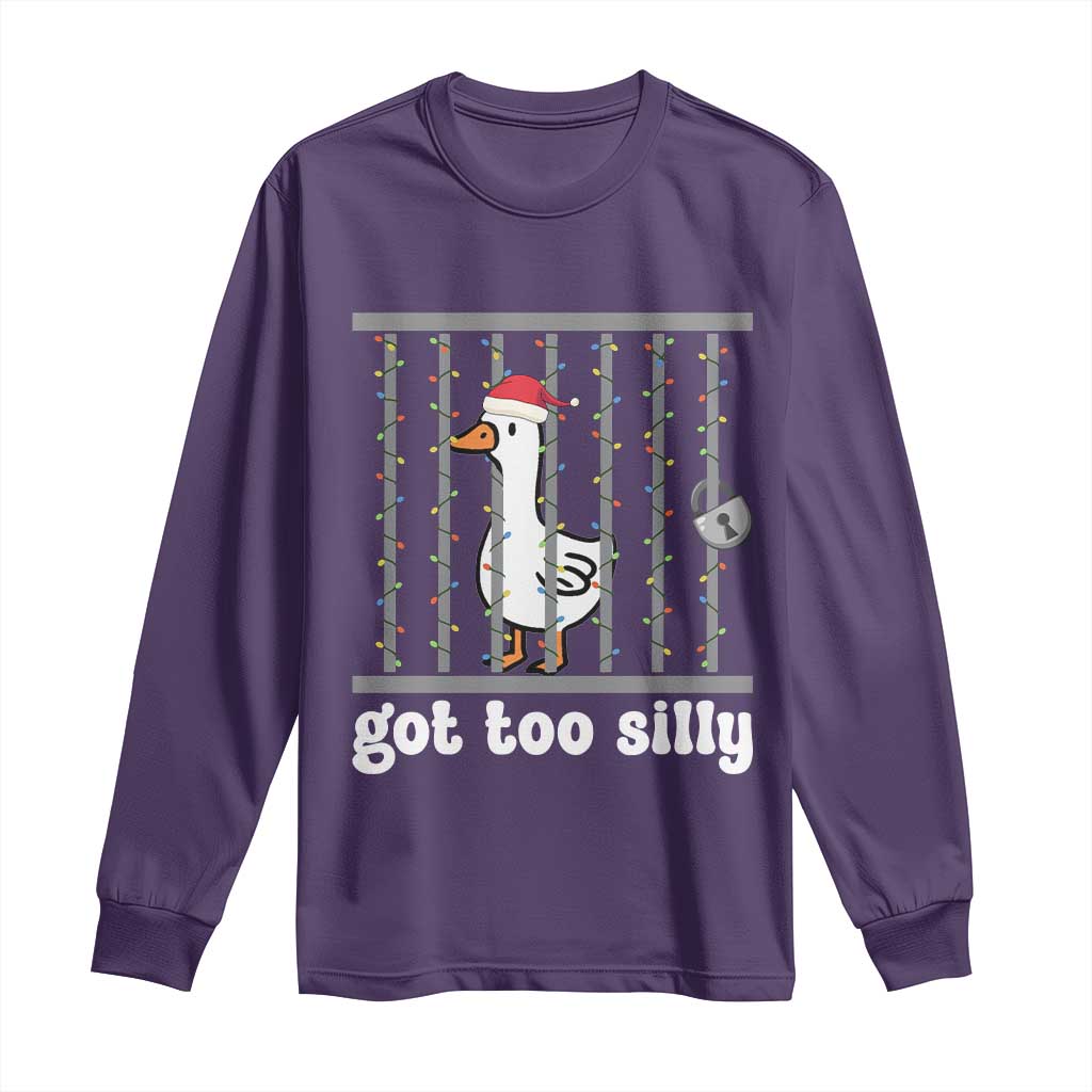 Funny Got Too Silly Christmas Long Sleeve Shirt Santa Goose Pun Humor Animal Lovers TS11 Purple Print Your Wear