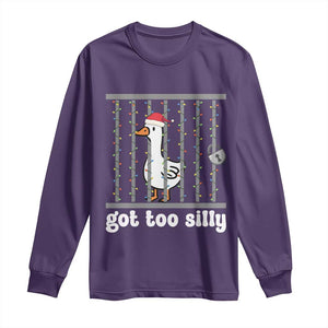 Funny Got Too Silly Christmas Long Sleeve Shirt Santa Goose Pun Humor Animal Lovers TS11 Purple Print Your Wear