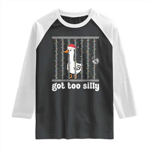 Funny Got Too Silly Christmas Raglan Shirt Santa Goose Pun Humor Animal Lovers TS11 Black White Print Your Wear