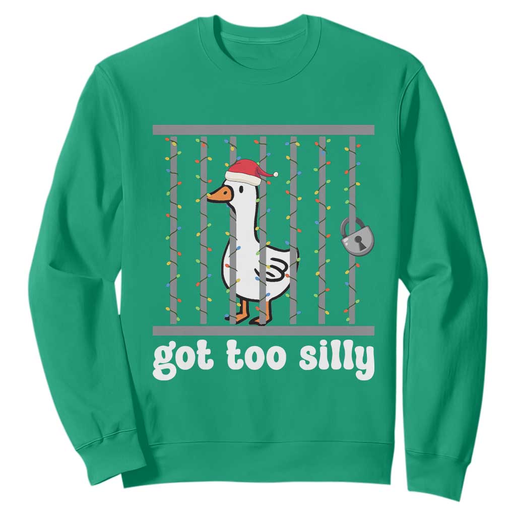 Funny Got Too Silly Christmas Sweatshirt Santa Goose Pun Humor Animal Lovers TS11 Irish Green Print Your Wear