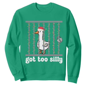 Funny Got Too Silly Christmas Sweatshirt Santa Goose Pun Humor Animal Lovers TS11 Irish Green Print Your Wear