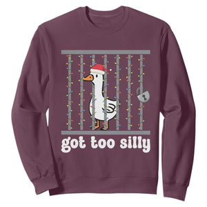 Funny Got Too Silly Christmas Sweatshirt Santa Goose Pun Humor Animal Lovers TS11 Maroon Print Your Wear