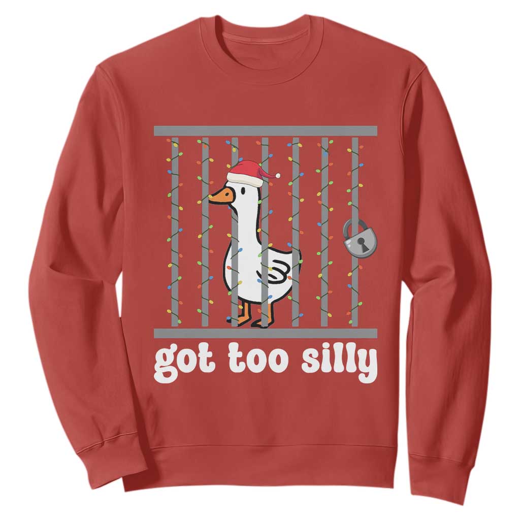 Funny Got Too Silly Christmas Sweatshirt Santa Goose Pun Humor Animal Lovers TS11 Red Print Your Wear