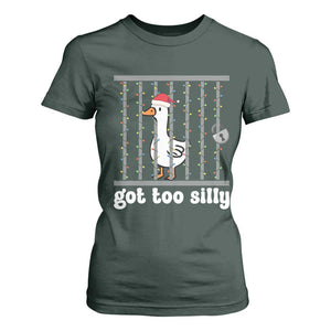 Funny Got Too Silly Christmas T Shirt For Women Santa Goose Pun Humor Animal Lovers TS11 Dark Forest Green Print Your Wear