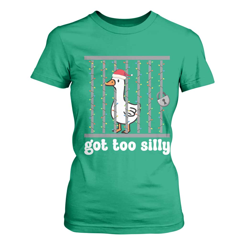 Funny Got Too Silly Christmas T Shirt For Women Santa Goose Pun Humor Animal Lovers TS11 Irish Green Print Your Wear