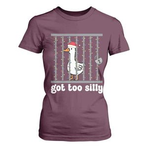 Funny Got Too Silly Christmas T Shirt For Women Santa Goose Pun Humor Animal Lovers TS11 Maroon Print Your Wear