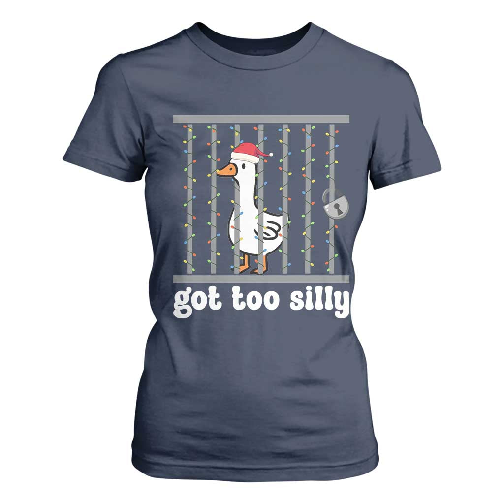 Funny Got Too Silly Christmas T Shirt For Women Santa Goose Pun Humor Animal Lovers TS11 Navy Print Your Wear
