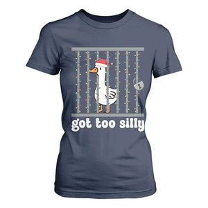 Funny Got Too Silly Christmas T Shirt For Women Santa Goose Pun Humor Animal Lovers TS11 Navy Print Your Wear