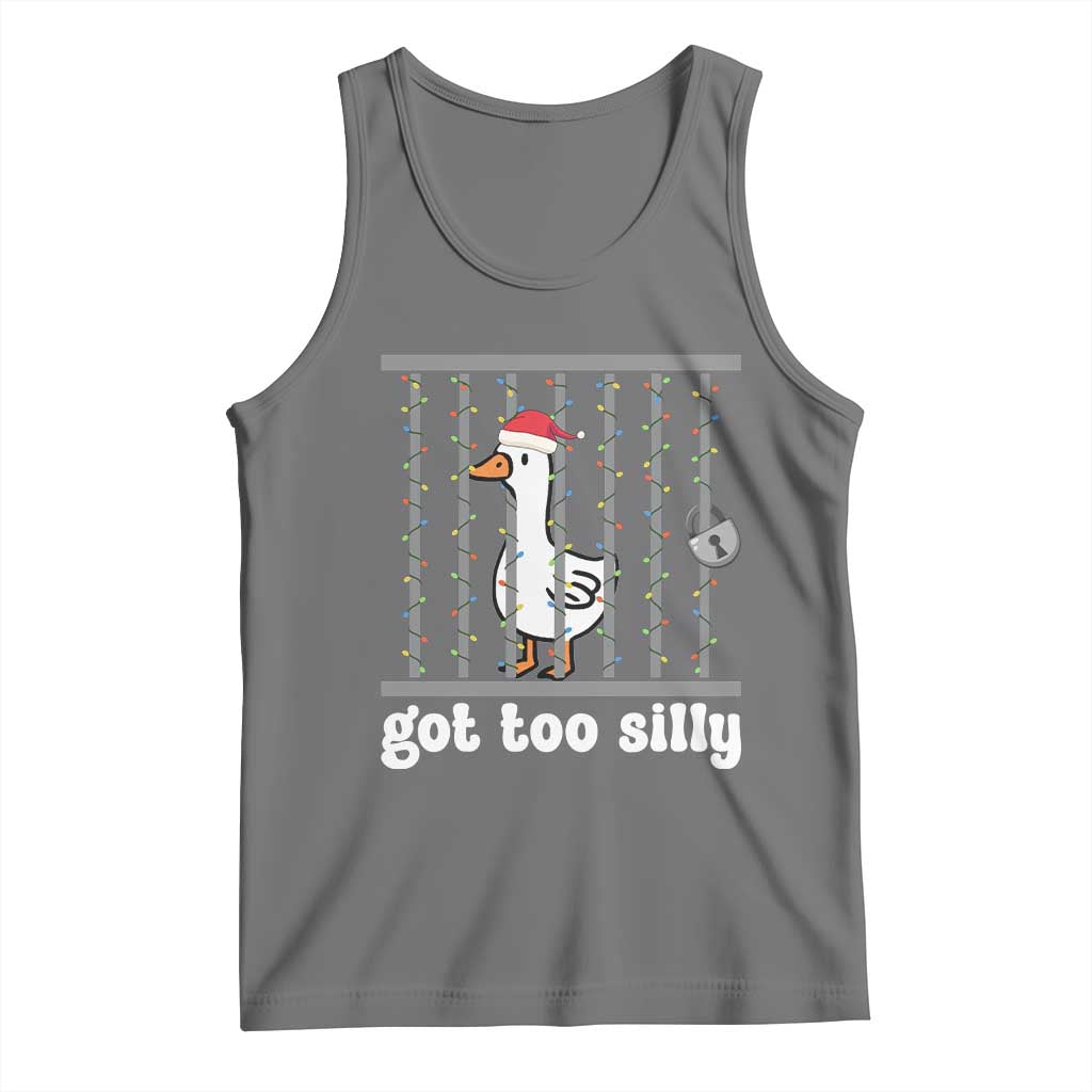 Funny Got Too Silly Christmas Tank Top Santa Goose Pun Humor Animal Lovers TS11 Black Heather Print Your Wear